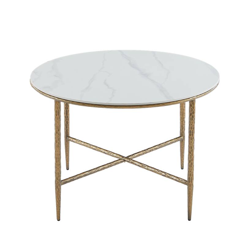 Christopher Knight Home - Modern Sintered Stone Round Dining Table with Forged Brass Metal Legs