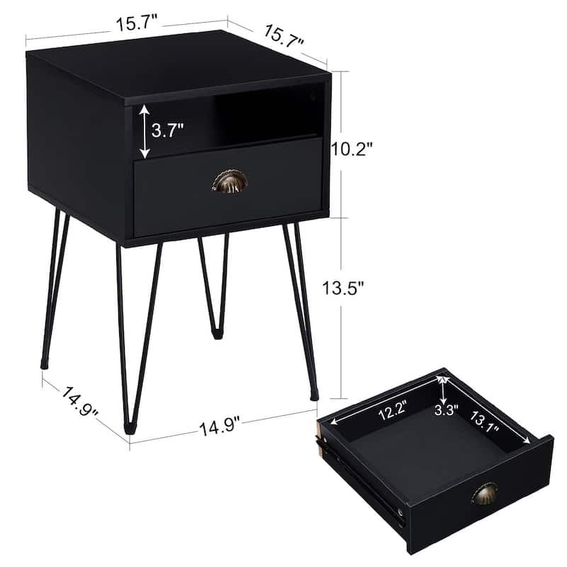 Taomika 3-Pieces Industrial Bed and Modern Square Nightstands Set