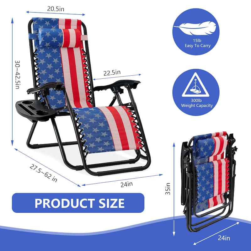 Set Of 2 Zero Gravity Chair, Patio Folding Lawn Outdoor Lounge Camp Reclining Lounge Chair for Poolside Backyard and Beach