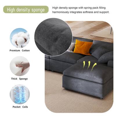 Living Room Sectional Sofa Sets Gray Modular Corner Sofa with Movable Ottoman and Pillows, L-shape Sectional Chaise
