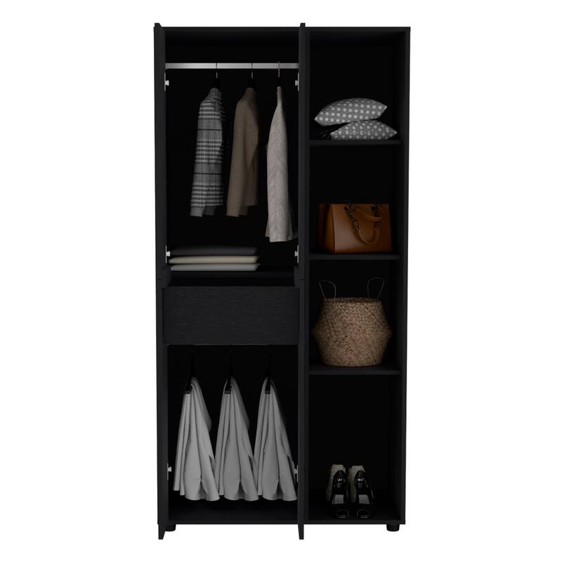 19.48" Modern Double-door Armoire with 2 Durable Metal Rods and Three Shelves