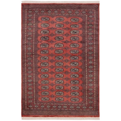 Southwestern Bokhara Desirae Pink Green Hand Knotted Rug - 4'0'' x 5'11''
