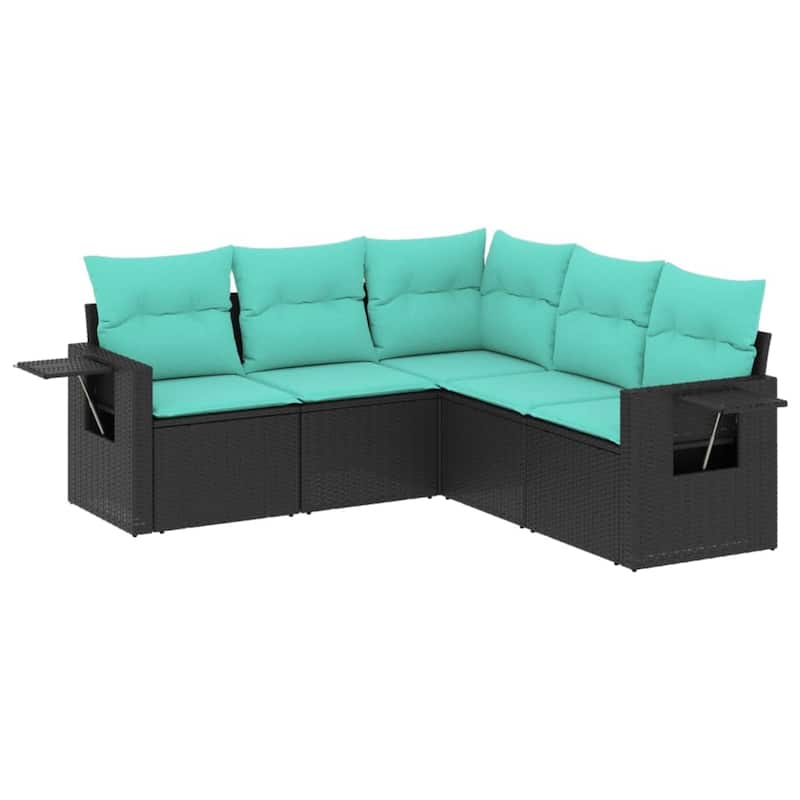 vidaXL 5 Piece Patio Sofa Set with Cushions Black Poly Rattan