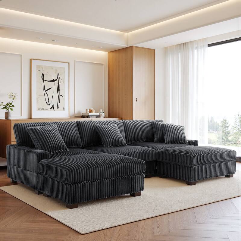 114.5" W Upholstered Sectional Modular Sofa with 2 Ottomans