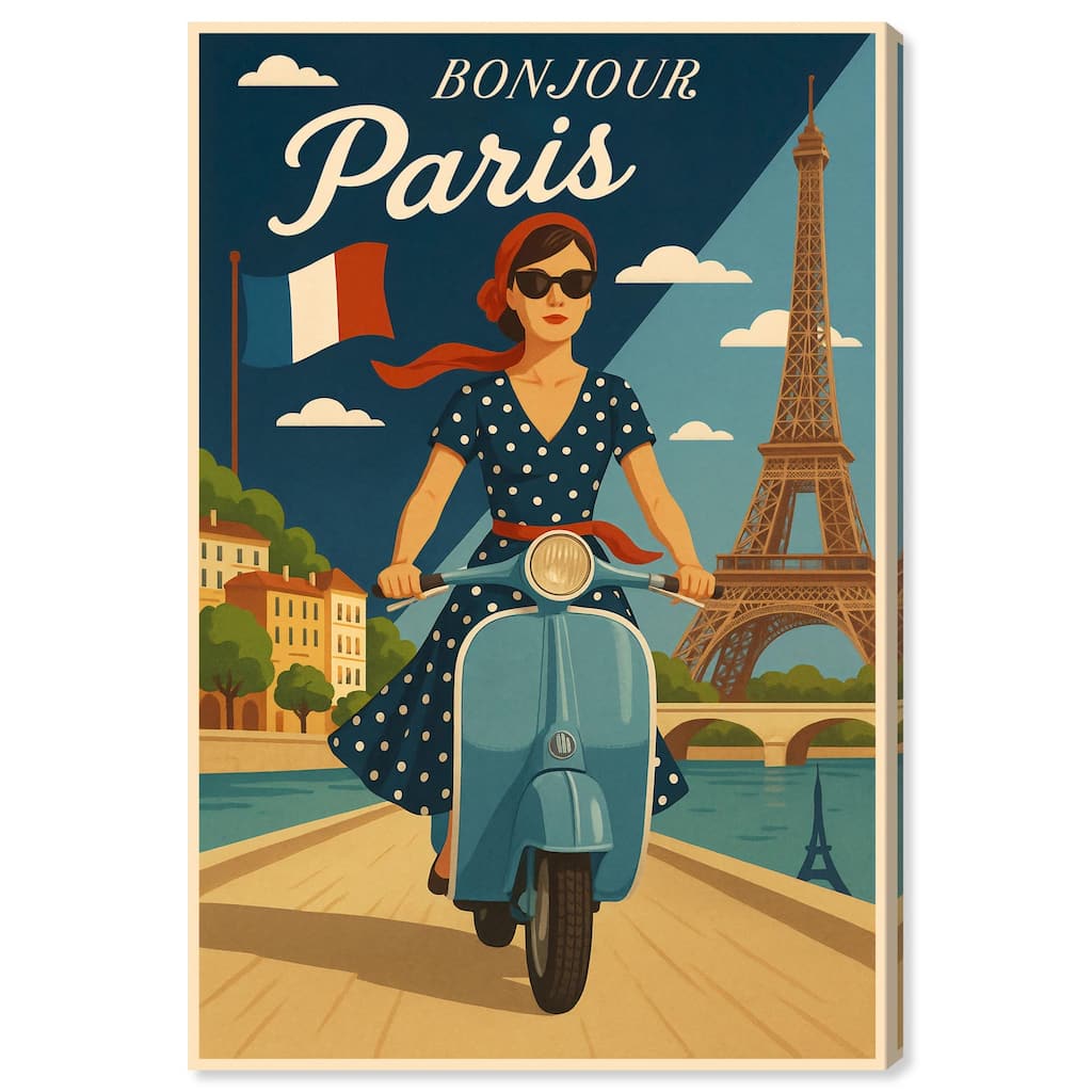 Scooter French Travel Canvas by Art Remedy, Gallery Wrapped