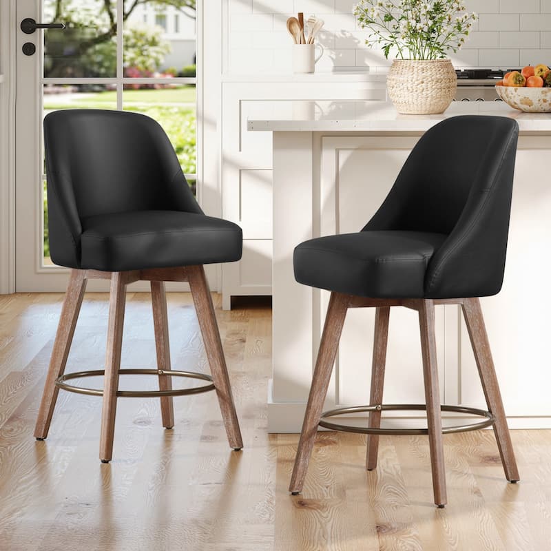 26" Upholstered Counter Height Swivel Bar Stool, Counter Stools with Solid Wood Legs - 39.37"H x 22.44"D x 21.65"W