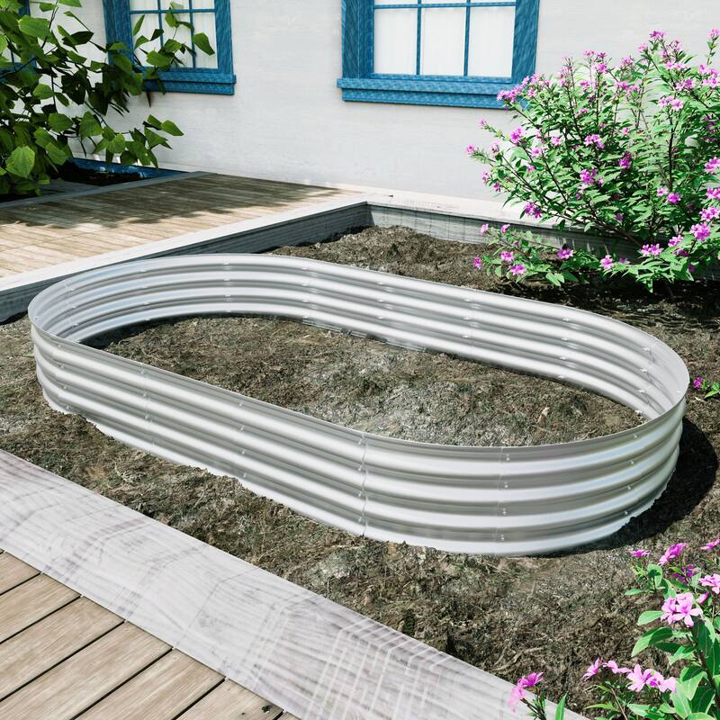 Adjustable Outdoor Metal Raised Garden Planter Bed with Open Bottom