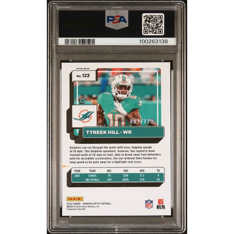 Tyreek Hill 2022 Panini Donruss Optic Blue Signed Card #122 Auto PSA 2/179 - 8' x 11'
