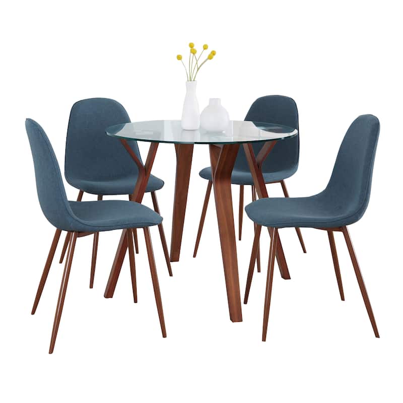 Carson Carrington Sala Stone 5-Piece Round Dining Set - Blue Fabric/Clear Glass/Walnut