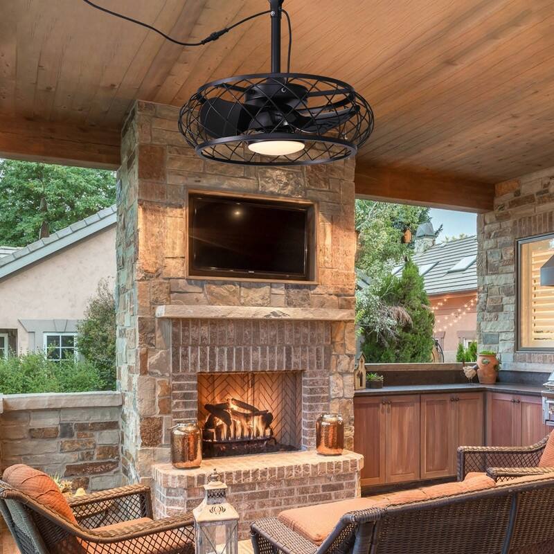 20'' Outdoor Ceiling Fan with Light Remote Control Plug-in Fandelier Dimmable Caged Ceiling Fan for Gazebo Patio Pergola - N/A