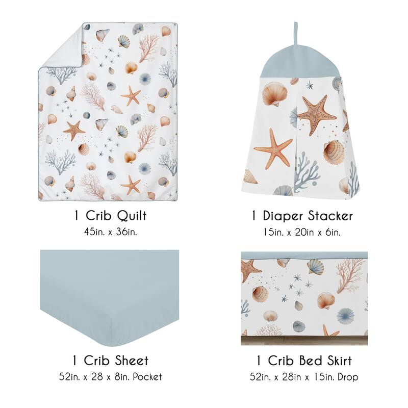 Sweet Jojo Designs Ocean Seashells Boy, Girl, Unisex/Gender Neutral 4-piece Nursery Crib Bedding Set Nautical Beach Theme Nature