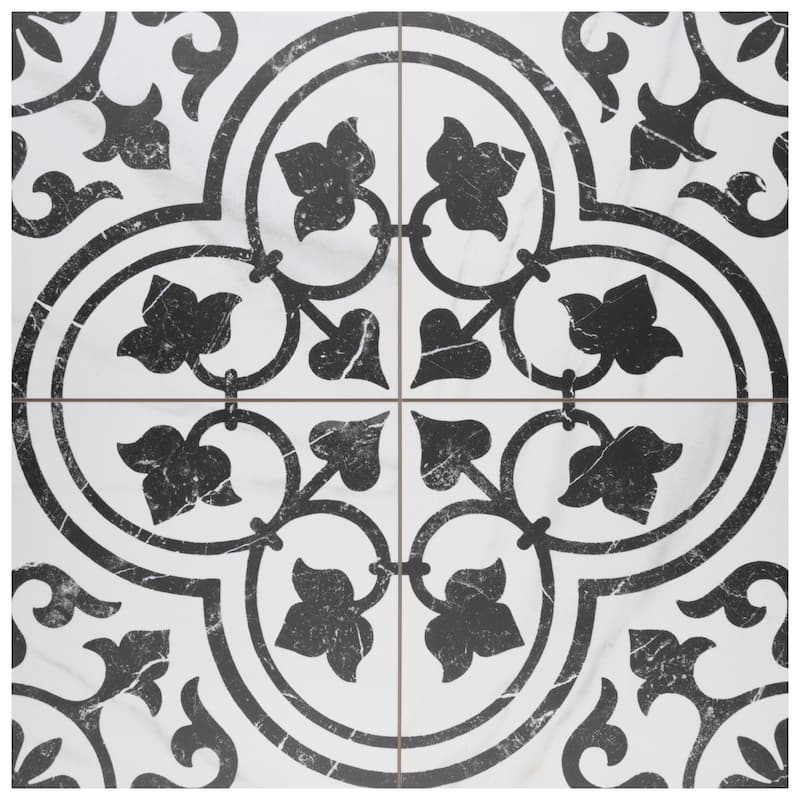 Merola Tile Merzoni Ornate Marquina 17-7/8" x 17-7/8" Porcelain Floor and Wall Tile