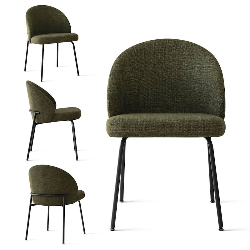 Modern Fabric Dining Chairs with Curved Back and Steel Legs, Set of 4