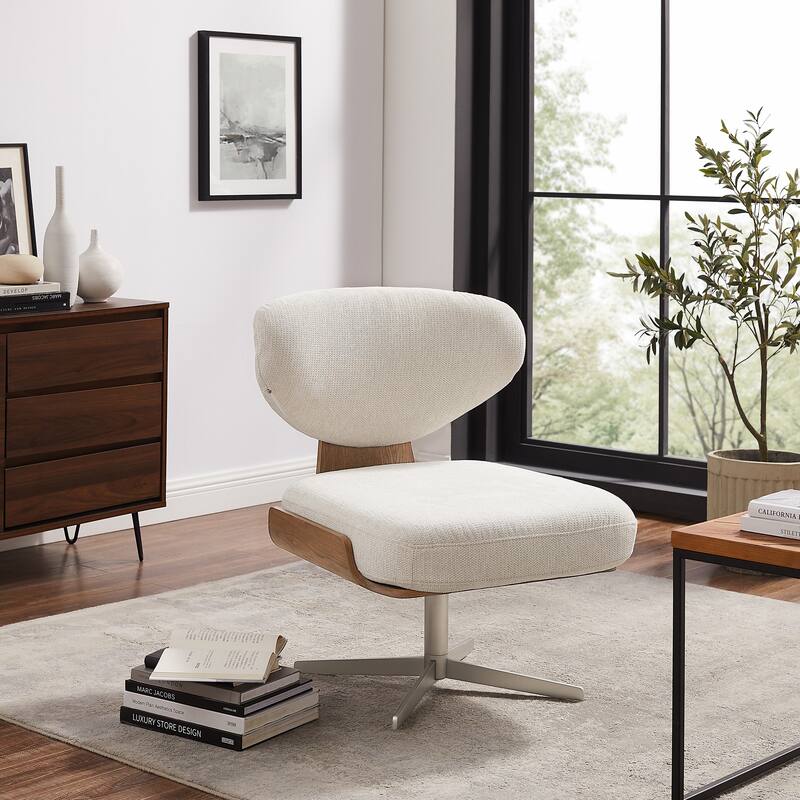 Art Leon Wood and Fabric Swivel Armless Accent Lounge Chair - Off-White