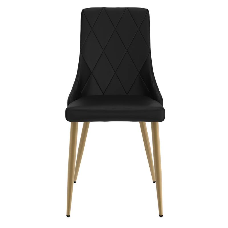 Contemporary Faux Leather and Metal Dining Chair, Set of 4 - Black and Aged Gold