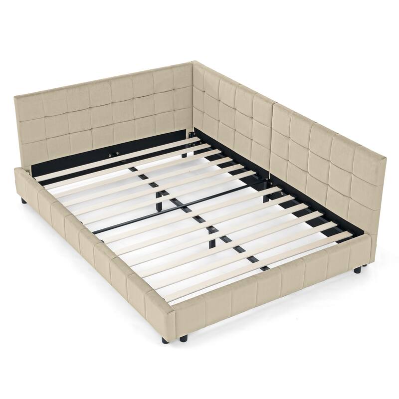 Roomfitters Full Upholstered Tufted Sofa Bed Frame with Backrest and Armrests, Velvet Platform Bed