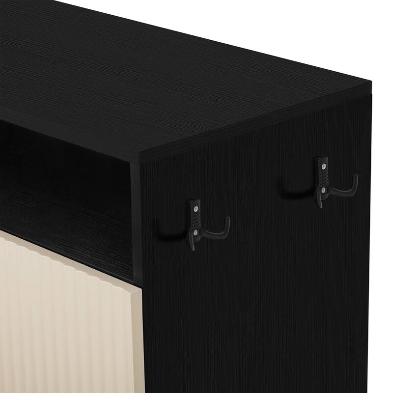 Shoe Cabinet with Bench, Doors & Adjustable Shelves, Entryway Bench with Open Shoe Racks, Storage Console Table with Hooks