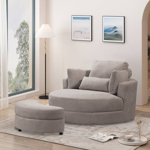 Swivel Accent Barrel Modern Chair with Storage Ottoma