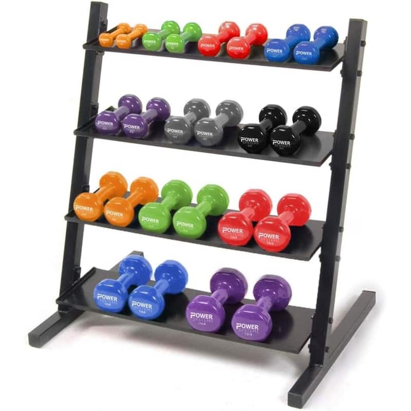 Power Systems 4-Tier Dumbbell Storage Rack, Steel Weight Tree Rack for Neoprene & Vinyl, 1-15 lb, Black - Medium