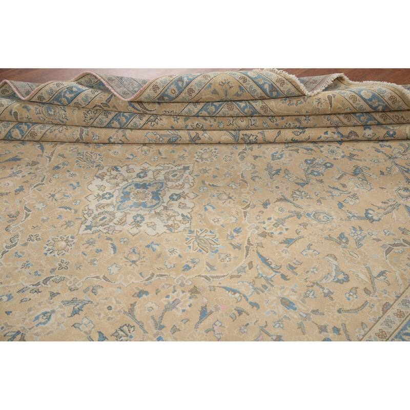 Hand Knotted Oriental 100% Wool Carpet Traditional Floral Peach Mashad Area Rug - 13' 1'' X 9' 11''