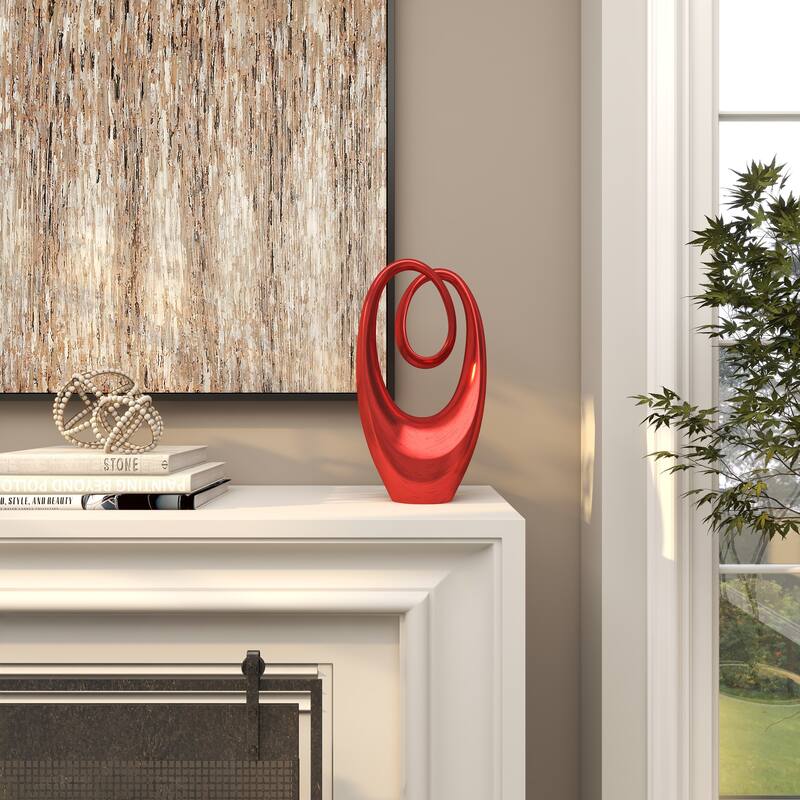 Artistic Polystone Swirl Abstract Sculpture - Orange or Red