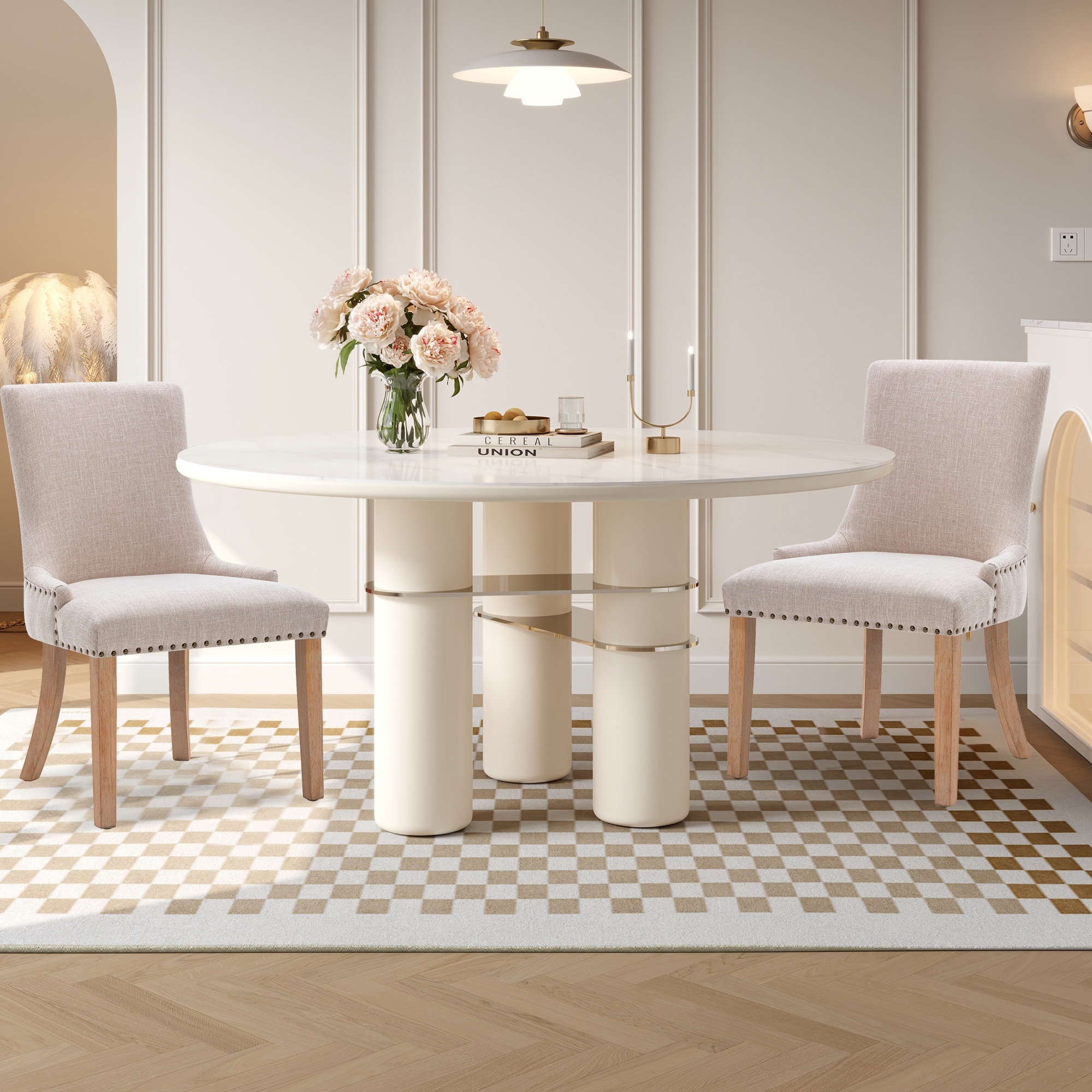 Beige fabric dining shop room chairs