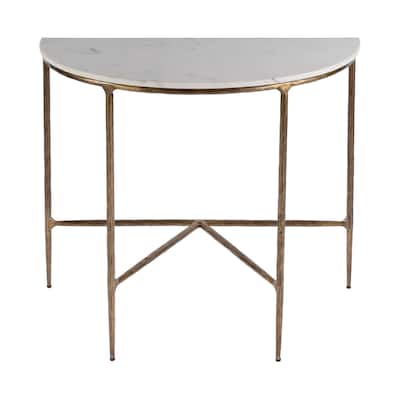 Evelyn Demilune Marble and Iron Console Table