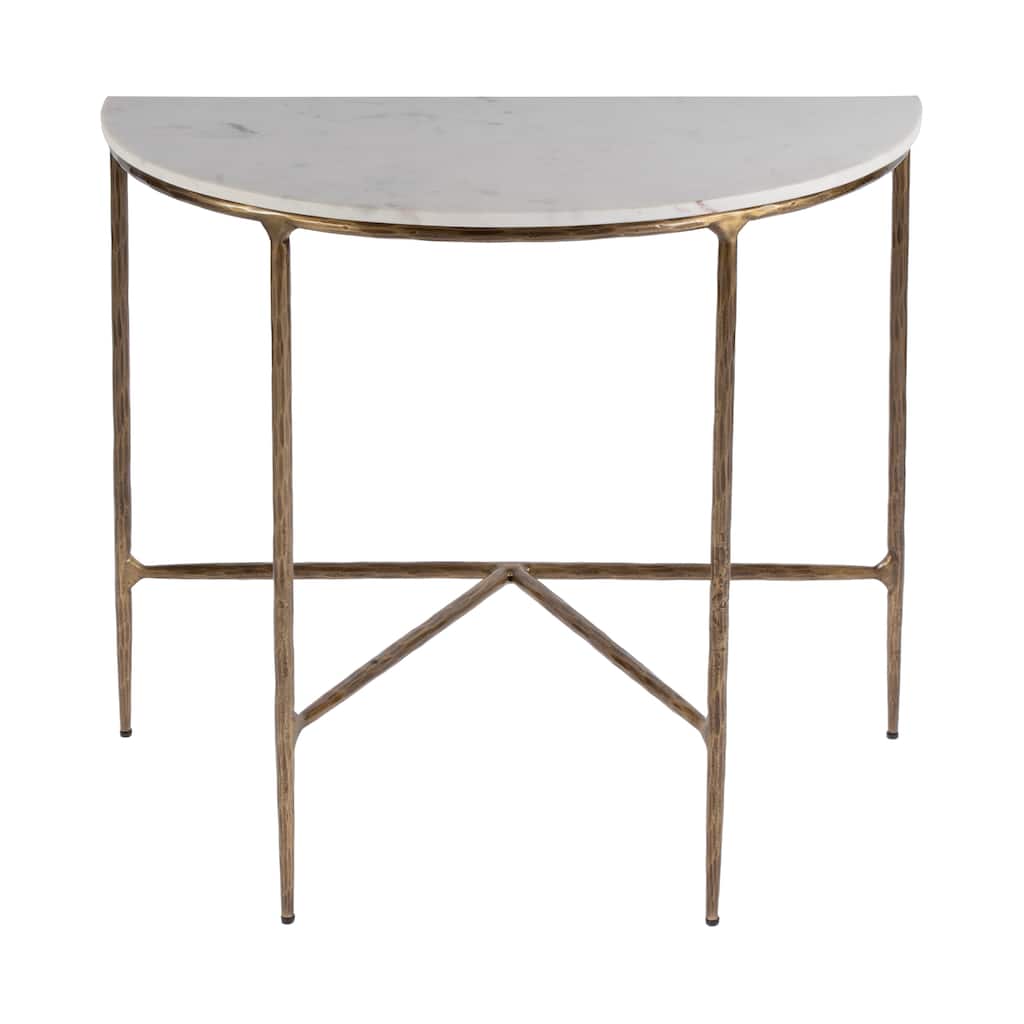 Evelyn Demilune Marble and Iron Console Table