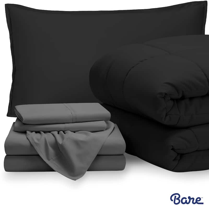 Bare Home Bed-in-a-Bag Down Alternative Comforter & Sheet Set - Black/Grey - Twin