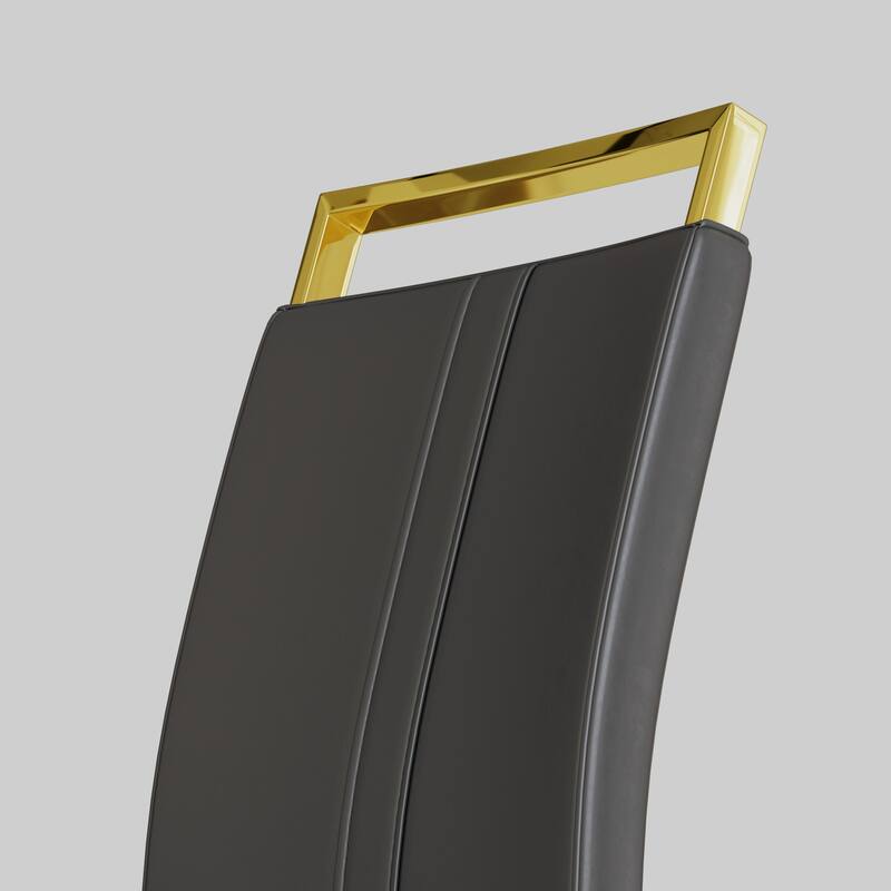 High Back Upholstered Side Chair with C-shaped Tube. Plating Golden Metal Legs (Set of 2) (Grey+PU)