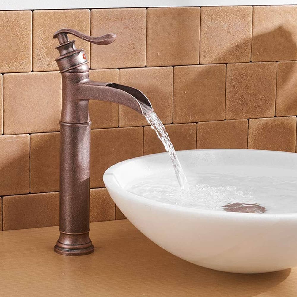 Waterfall Bathroom Vessel Faucet With Drain Assembly Single Handle Bathroon Vessel Sink Faucets One Hole Basin Vanity High Taps