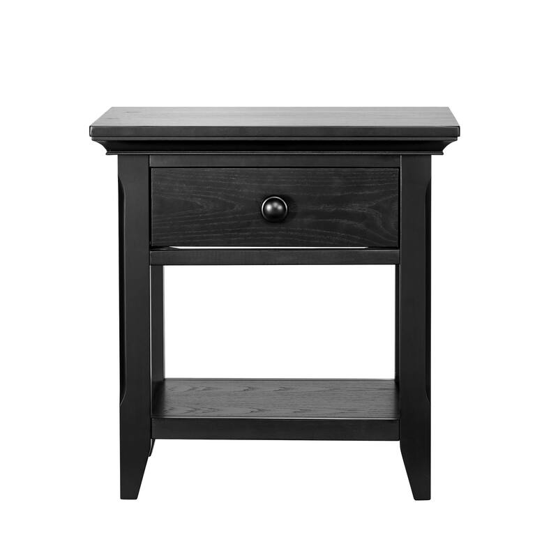 HomeRoots 24" Black Solid Wood Solid and Manufactured Wood One Drawer Nightstand