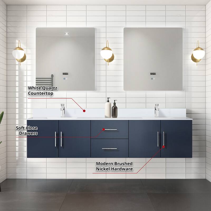 Geneva 80 in. W x 22 in. D Dark Grey Double Bath Vanity and White Quartz Top