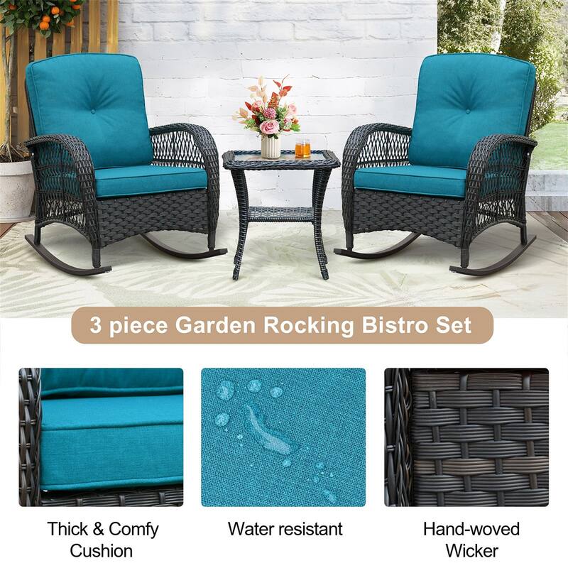 3Pcs Outdoor Patio Wicker Rocking Porch Chair