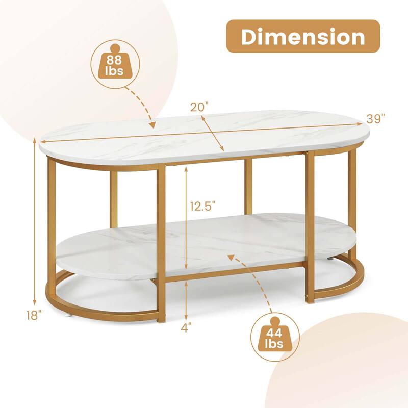 Costway White Marble Coffee Table Modern 2-Tier Center Table with - See Details