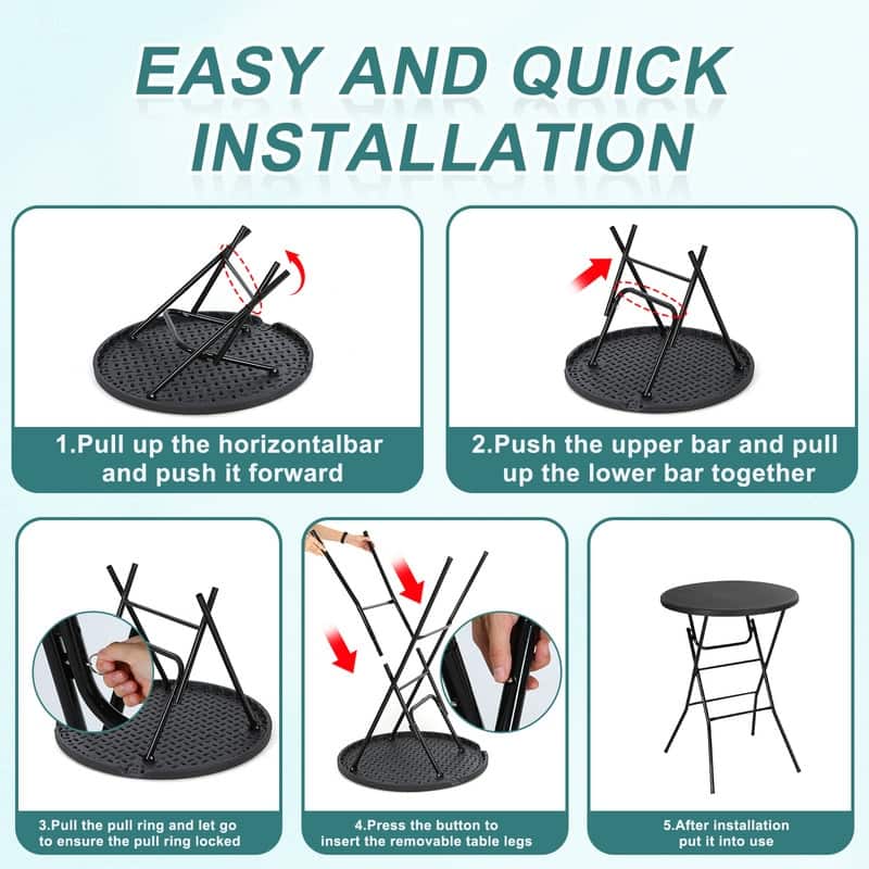 31.5'' Round Folding Picnic Table, Portable Waterproof Plastic Table with Detachable Legs for Indoor & Outdoor Events