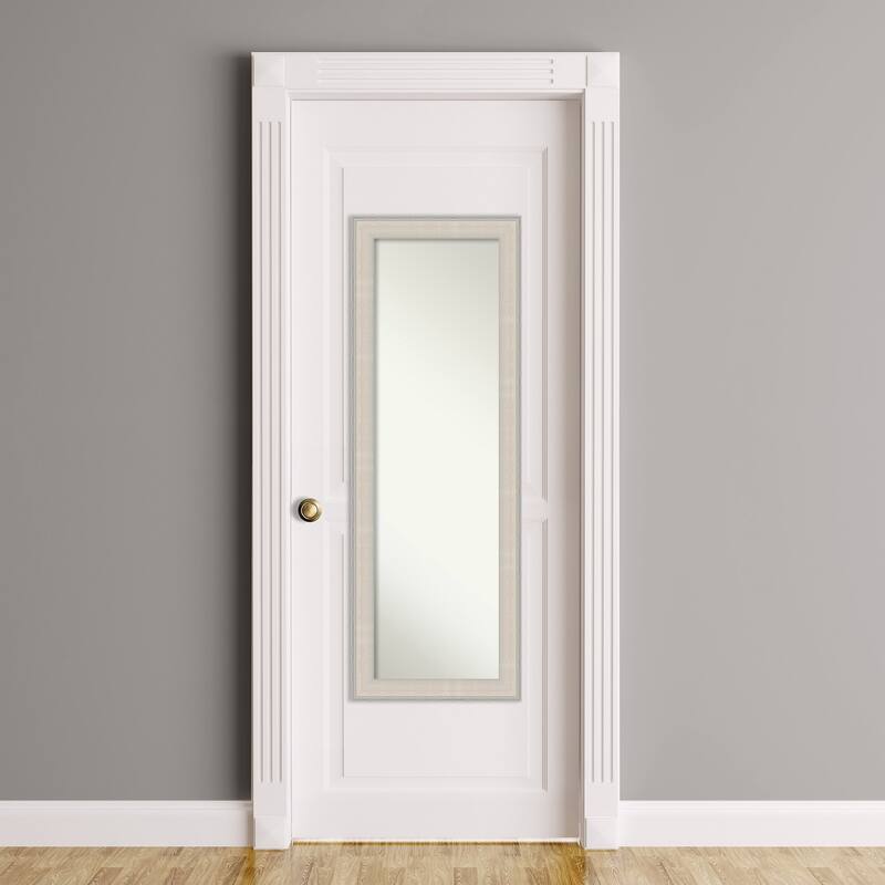 Cottage White Silver Non-Beveled Wood Framed Full-Length On the Door Mirror - Cottage White Silver - Glass Size 14x48