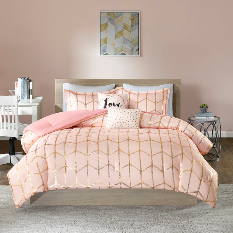 Intelligent Design Khloe 5-pc. Metallic Printed Comforter Set - Blush/Gold - Full - Queen