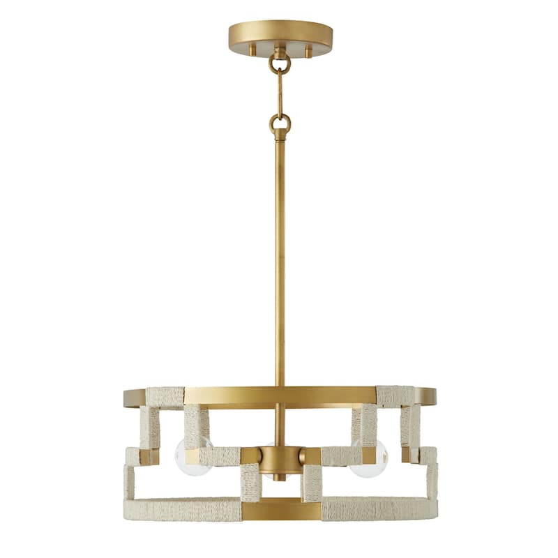 Hala 3-light Bleached Natural Jute/ Patinaed Brass Dual Mount Semi-Flush/ Pendant