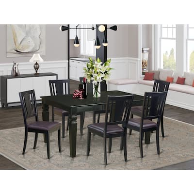 HomeStock 7-Piece Rectangle Black Finish Solid Wood Top Dining Table with 6 Chairs with Lattice Back