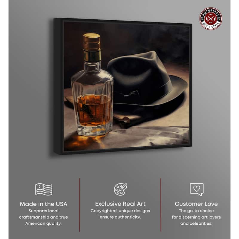 Notoriart Whiskey And Vintage Hat Ii Framed Bar Cart Art For Men