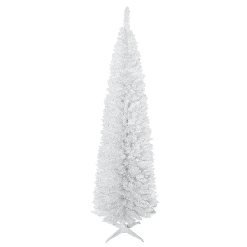 7 Foot Artificial Pencil Christmas Tree Unlit 499 Tips Slim Plastic Easy Assembly Flame Retardant Holiday Decor