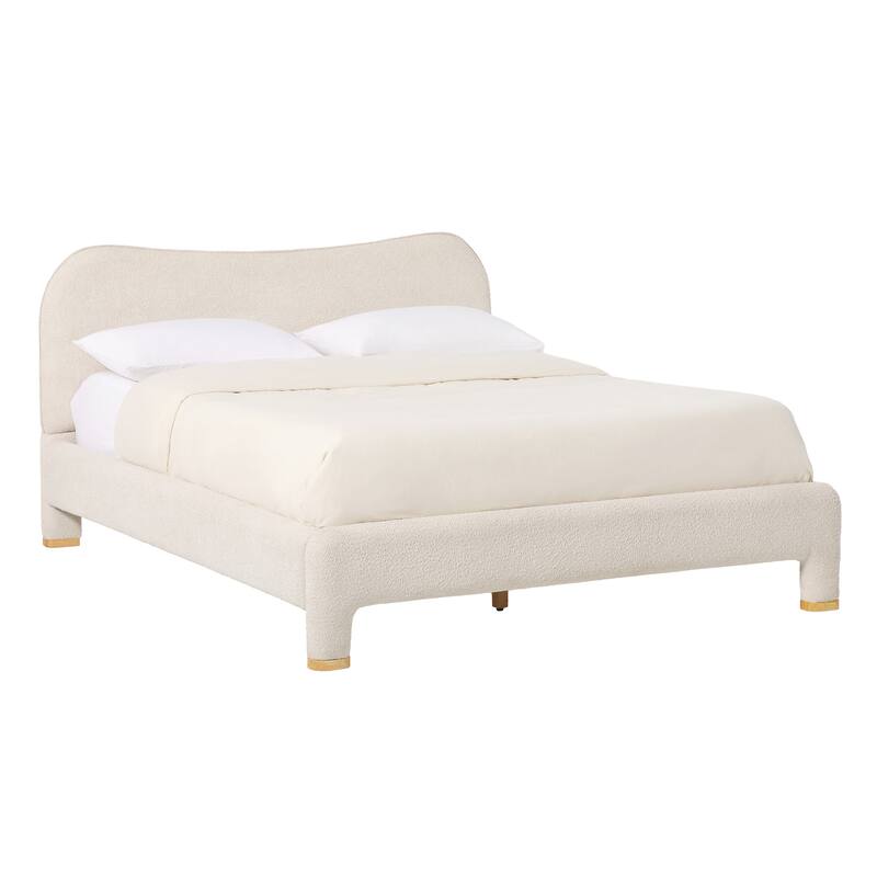 Walker Edison Modern Curved Upholstered Bed - Ivory - King