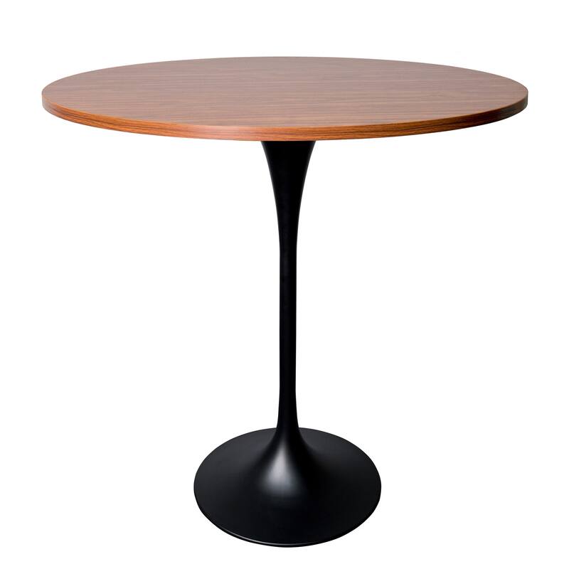 LeisureMod Verve 48" Round Dining Table with MDF Wood TableTop and Black Steel Base for Kitchen & Dining Room - Cognac Brown
