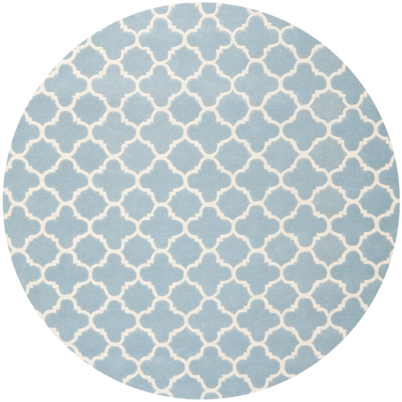 SAFAVIEH, Handmade Chatham Caisa Modern Moroccan Wool Rug - 7' Round - Blue/Ivory