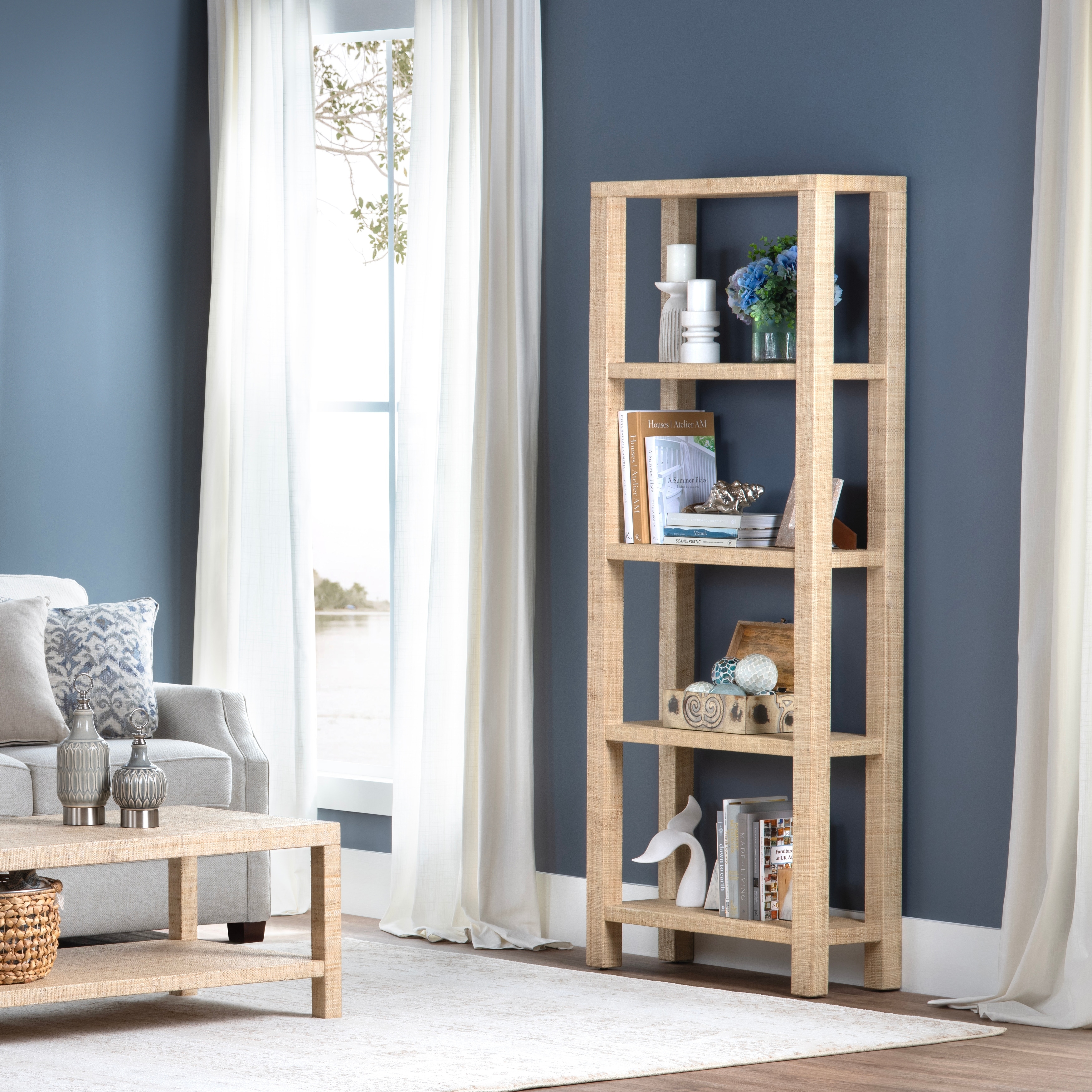 78 in. Tan Rafia 4 Shelf Etagere