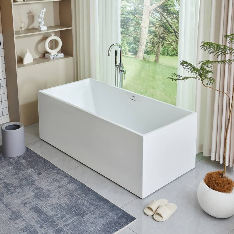 Vanity Art 59" Acrylic Freestanding Soaking Bathtub with Overflow & Pop-up Drain
