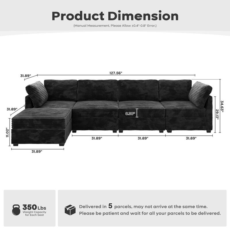 OVIOS Long Plush Deep Seat Indoor Sofa With Ottoman