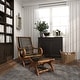 preview thumbnail 5 of 18, Dark Brown Leather Handmade Upholstered Room Accent Chair with Ottoman with Scrolled Wood Arms and Arched Legs