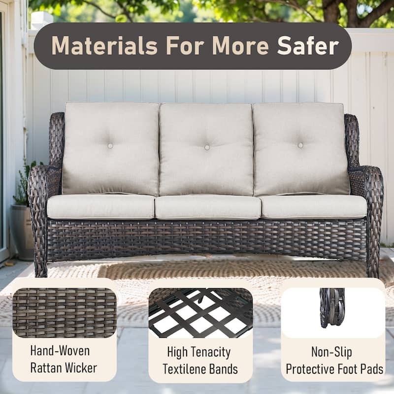 Pocassy 6 Pieces Fire Pit Table with Sofa Swivel Chairs Ottoman